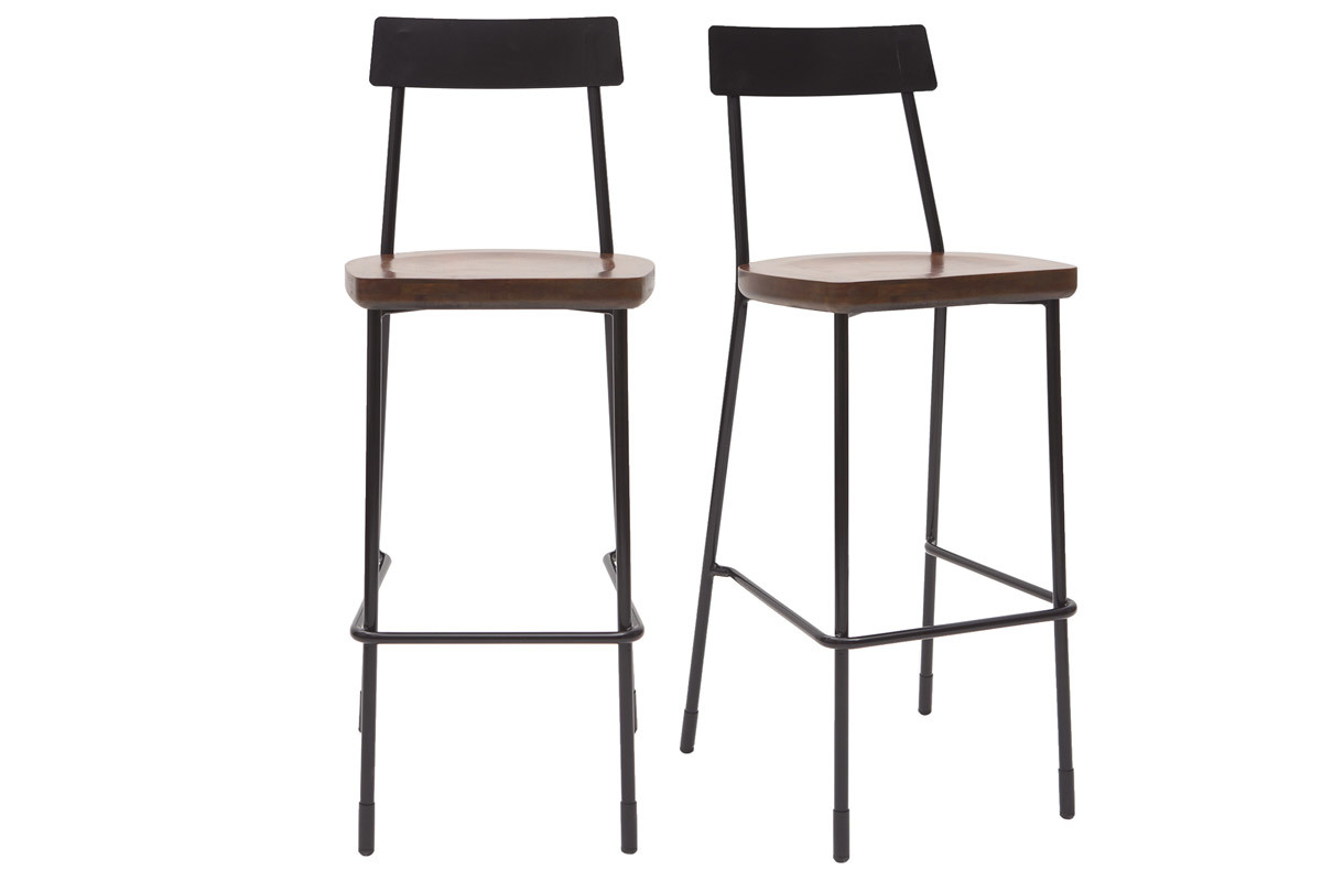Tabourets de bar industriels m�tal et bois 75 cm (lot de 2) OUDIN