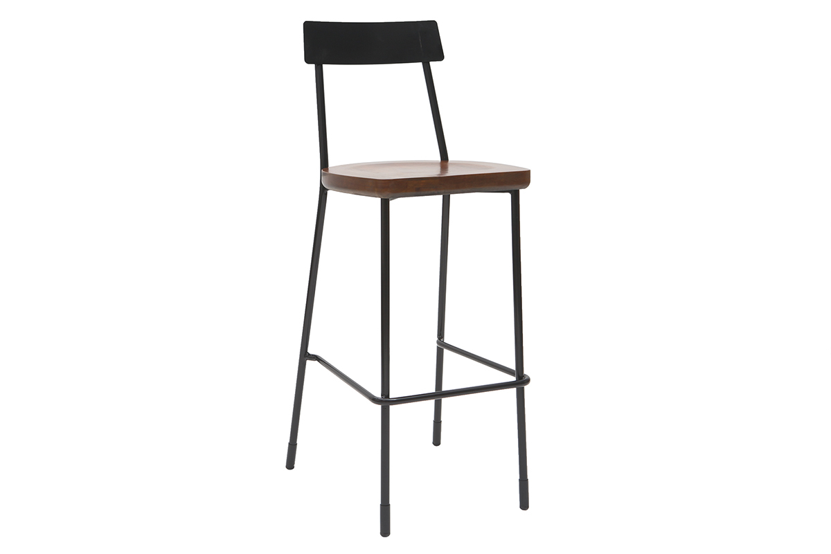 Tabourets de bar industriels m�tal et bois 75 cm (lot de 2) OUDIN