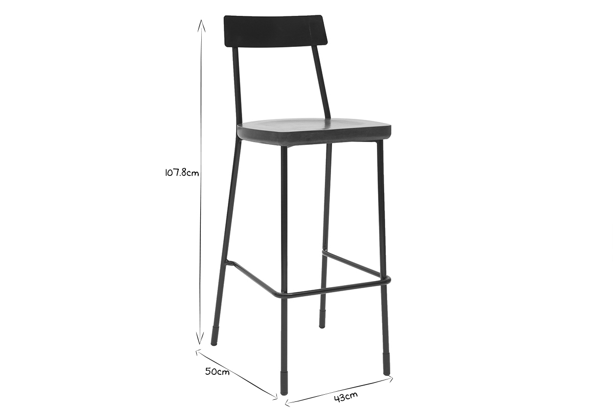 Tabourets de bar industriels m�tal et bois 75 cm (lot de 2) OUDIN