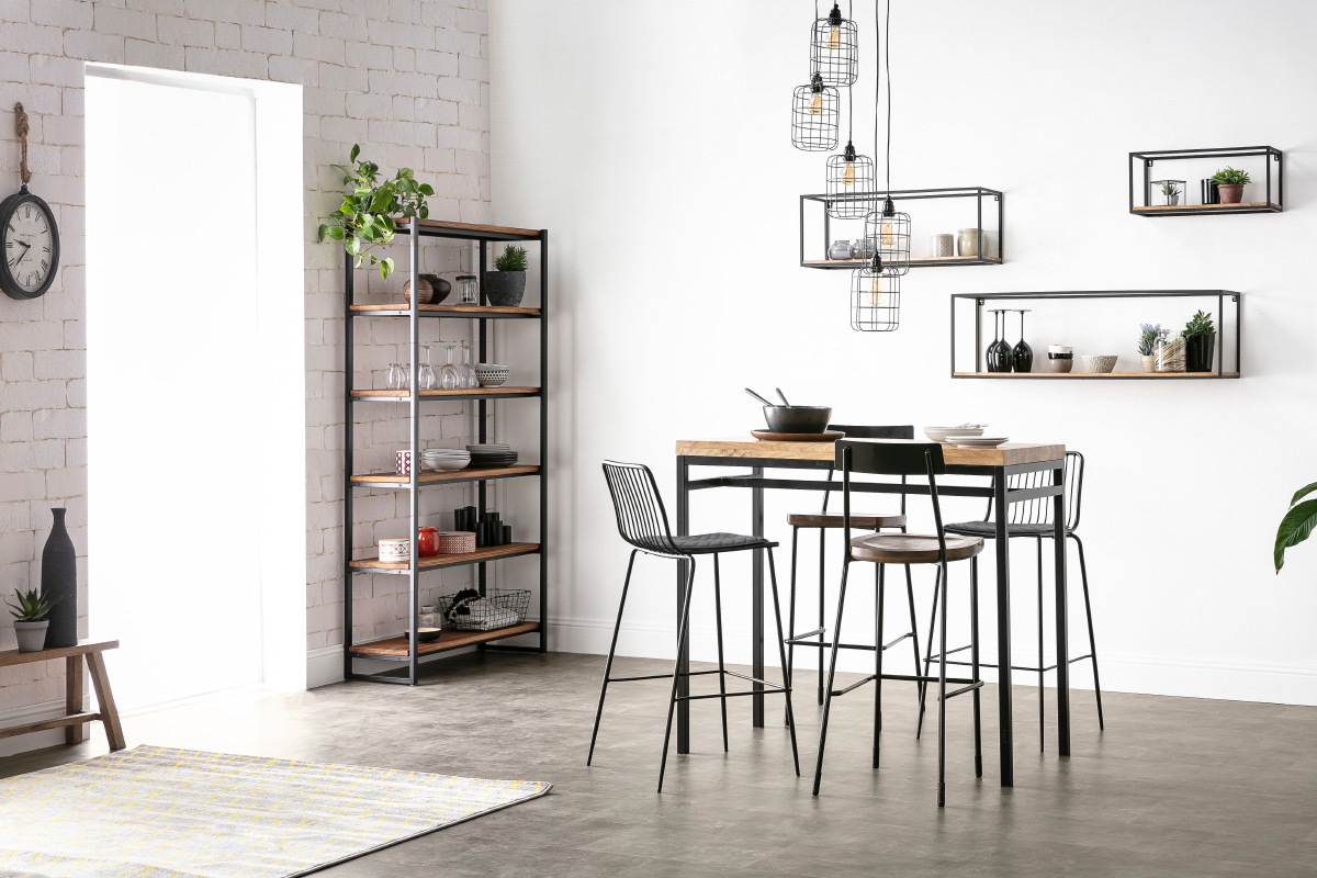 Tabourets de bar industriels m�tal et bois 75 cm (lot de 2) OUDIN