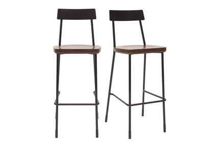 Tabourets de bar industriels m&eacute;tal et bois 75 cm (lot de 2) OUDIN
