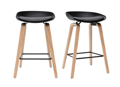 Tabourets de bar noir et pieds bois 65 cm (lot de 2) LINO
