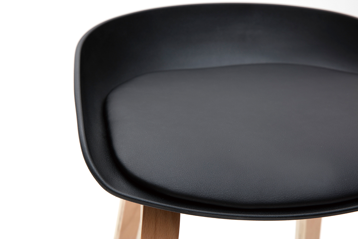 Tabourets de bar noir et pieds bois 75 cm (lot de 2) LINO