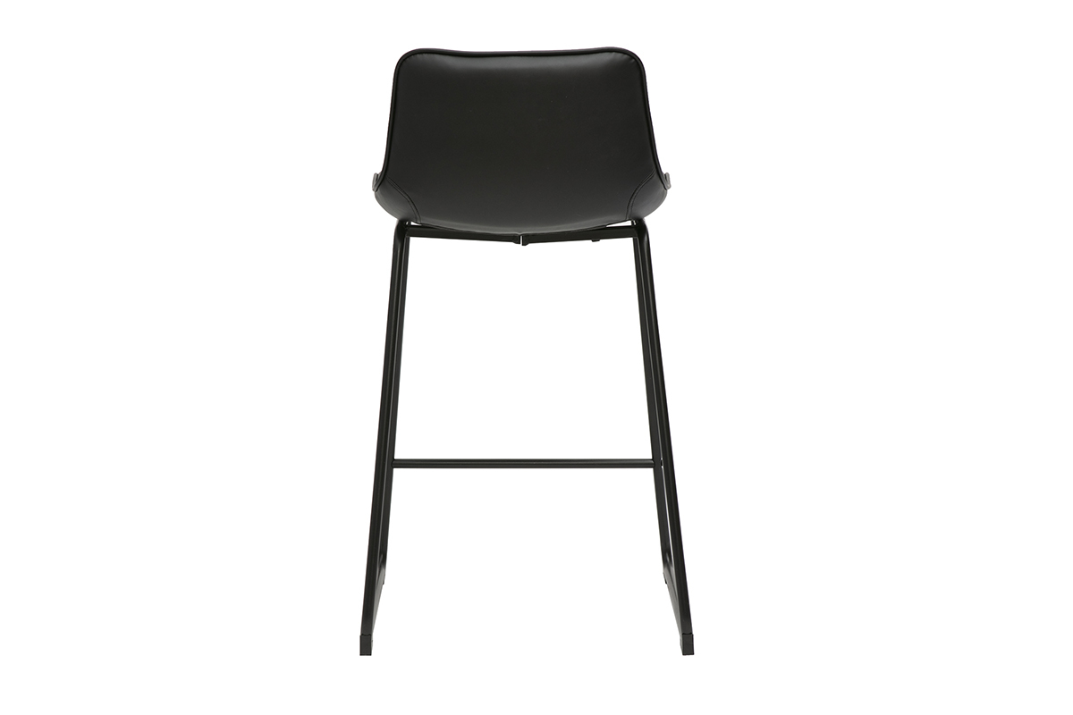 Tabouret de bar noir en polyurthane, vue arrire, pitement luge en mtal.
