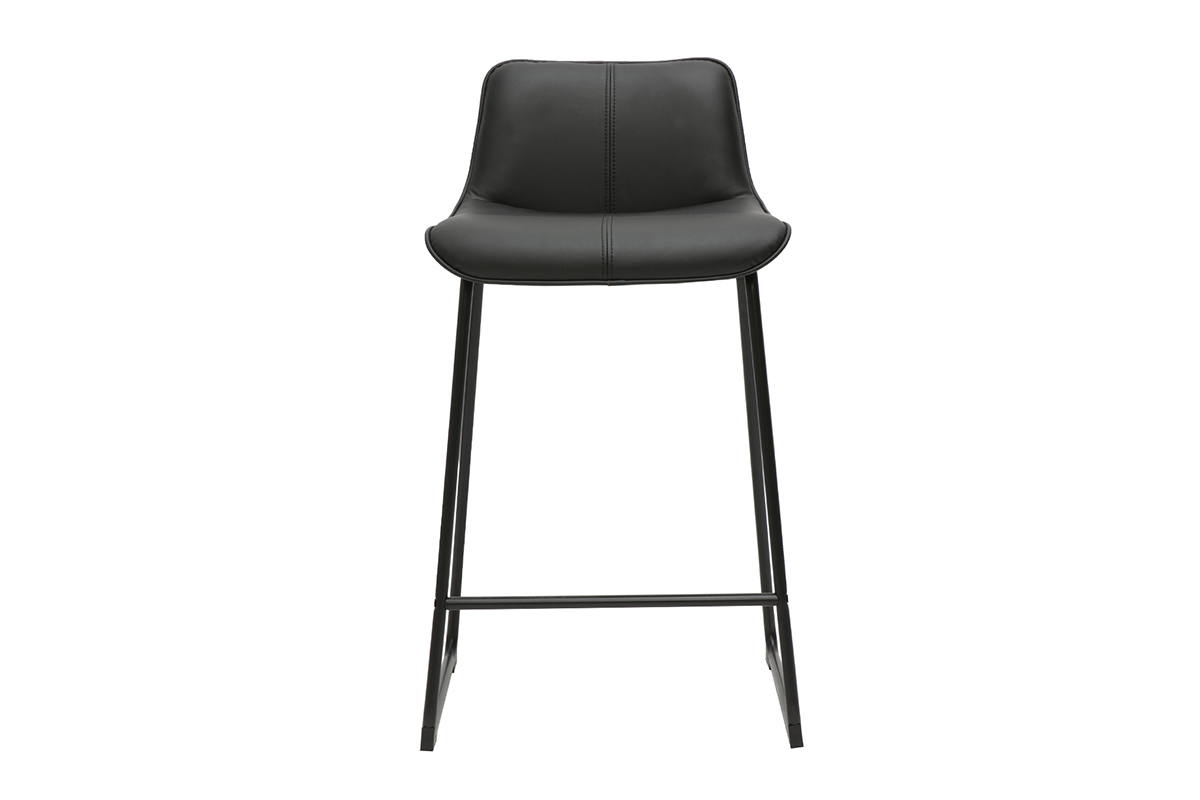 Tabouret de bar noir et mtal H65 cm vu de face.