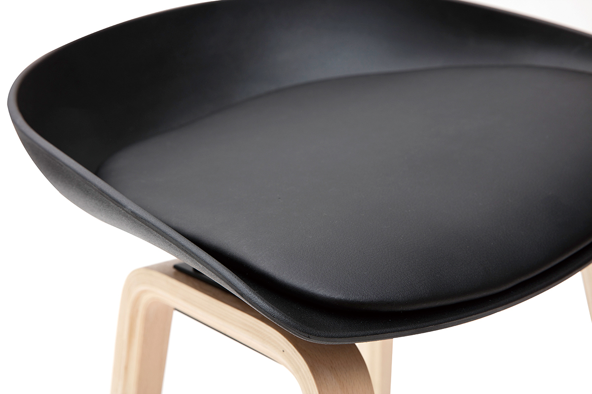 Tabourets de bar noirs et pieds bois H65 cm (lot de 2) LINO