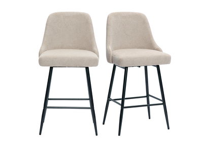 Tabourets de bar pivotants 360° en tissu chenille beige et métal H66 cm (lot de 2) HASTA
