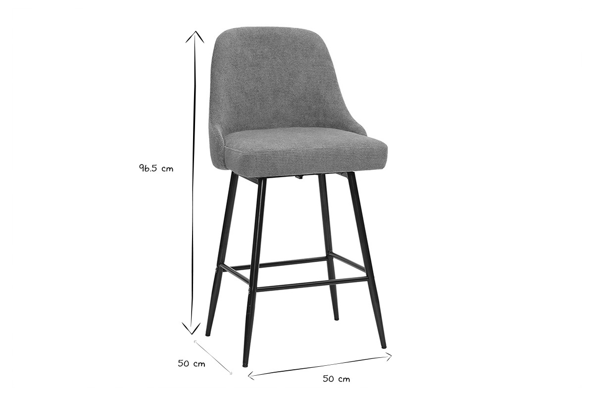 Dimensions du tabouret de bar HASTA en noir et blanc : 96,5 cm de hauteur, 50 cm de largeur, 50 cm de profondeur.