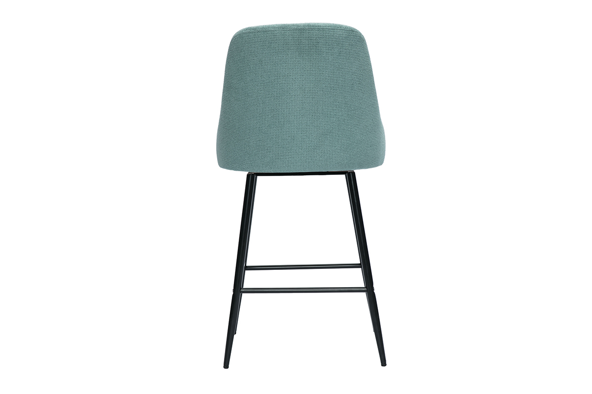 Tabouret de bar HASTA, dos en tissu vert cladon, pitement mtal noir, vue arrire.