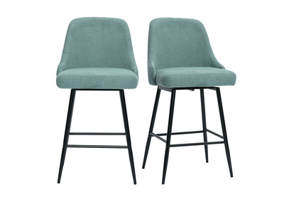 Tabourets de bar pivotants 360° en tissu chenille vert céladon et métal H66 cm (lot de 2) HASTA