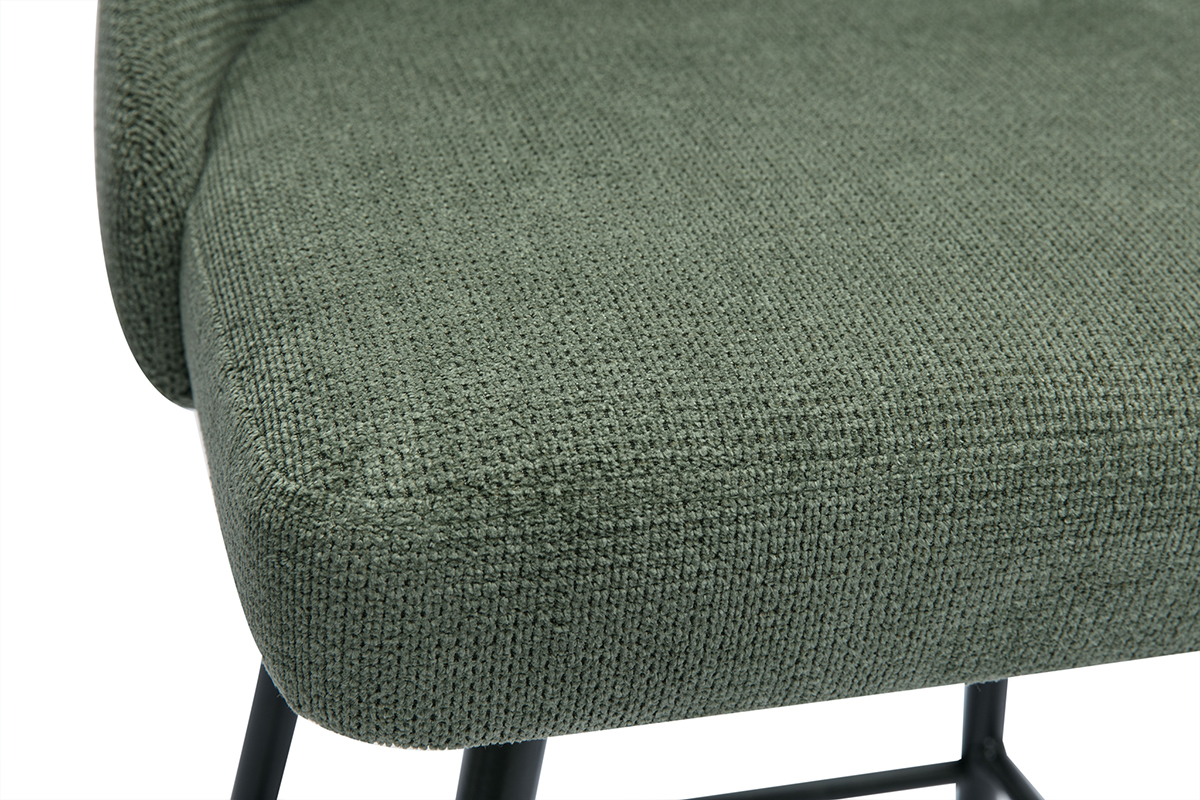 Assise de tabouret tissu vert kaki et pitement mtal noir