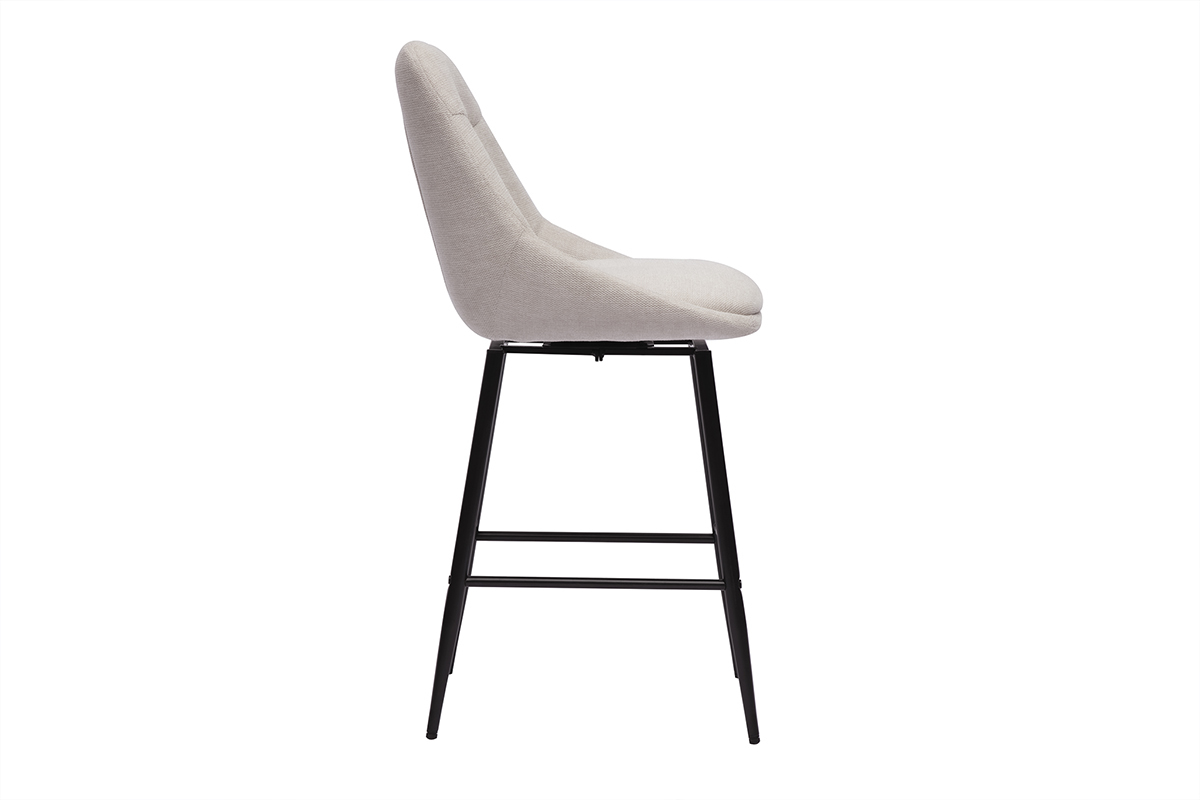 Tabouret de bar en tissu beige et mtal, vue de ct.