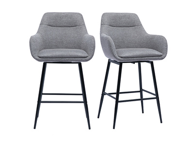 Tabourets de bar pivotants 360° en tissu effet velours texturé gris clair et métal H65.5 cm (lot de 2) ALESS