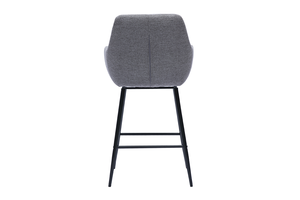 Tabouret gris de dos avec pieds mtalliques noirs.