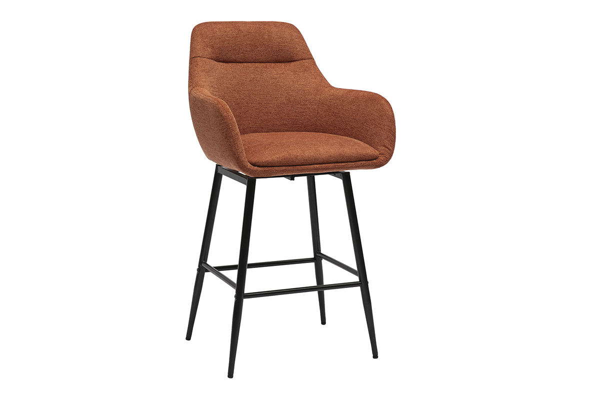 Tabouret de bar pivotant en tissu terre brle et mtal, vue de 3/4.