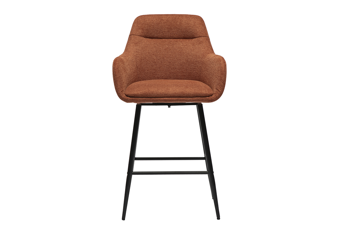 Tabouret de bar pivotant en tissu terre brle et mtal, vue de face.