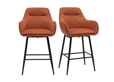Tabourets de bar pivotants 360° en tissu effet velours texturé terre brûlée et métal H65.5 cm (lot de 2) ALESS