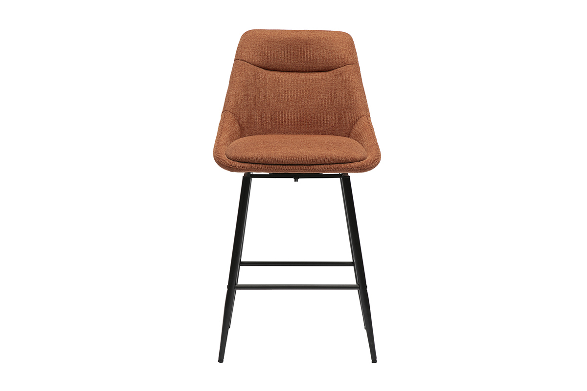 Tabouret de bar pivotant en tissu effet velours terre brle, vue de face.