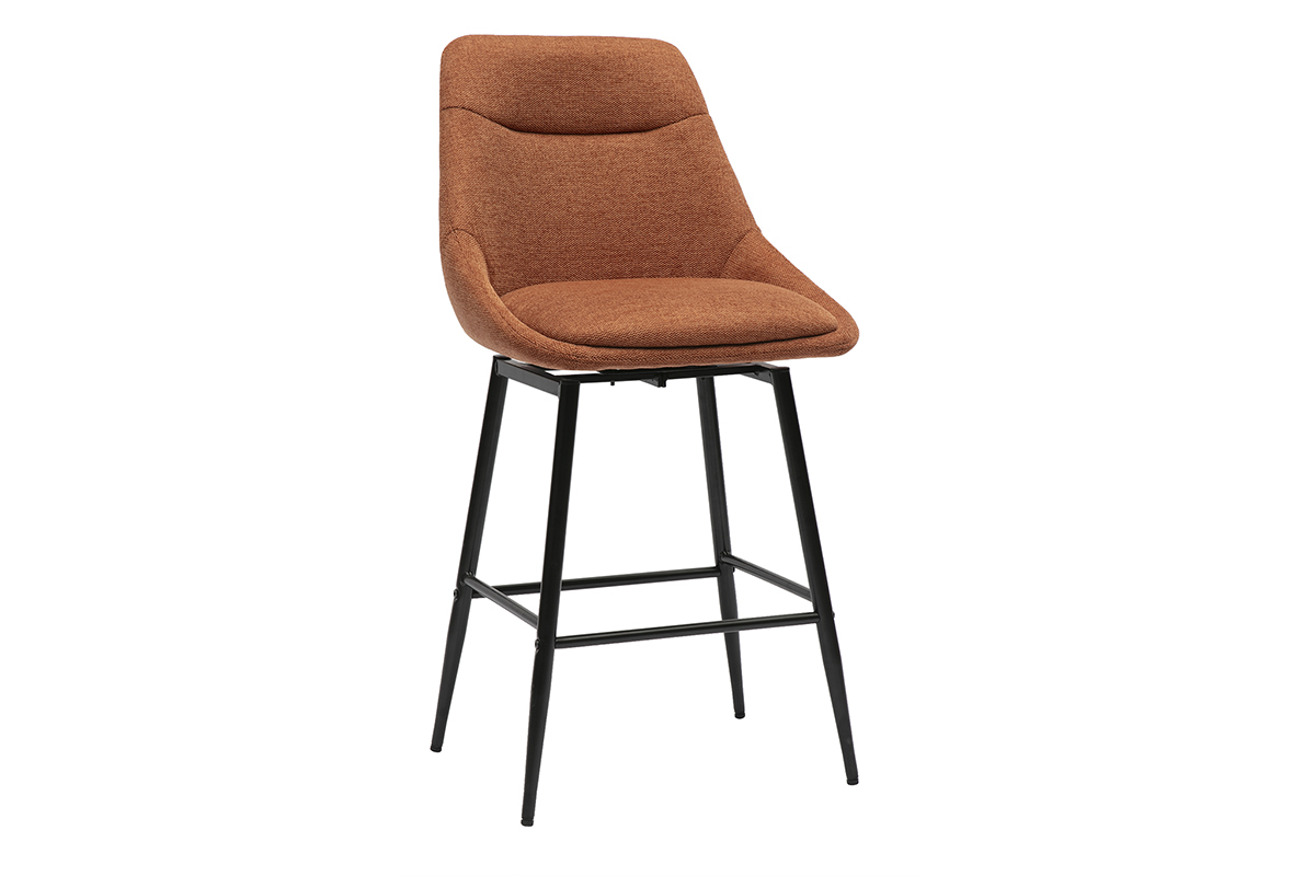 Tabouret de bar pivotant en tissu terre brle et mtal, vue de 3/4, H66 cm.