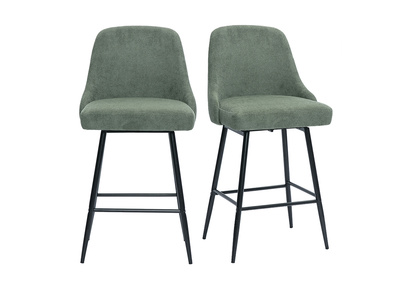 Tabourets de bar pivotants 360° en tissu effet velours texturé vert kaki et métal H66 cm (lot de 2) HASTA