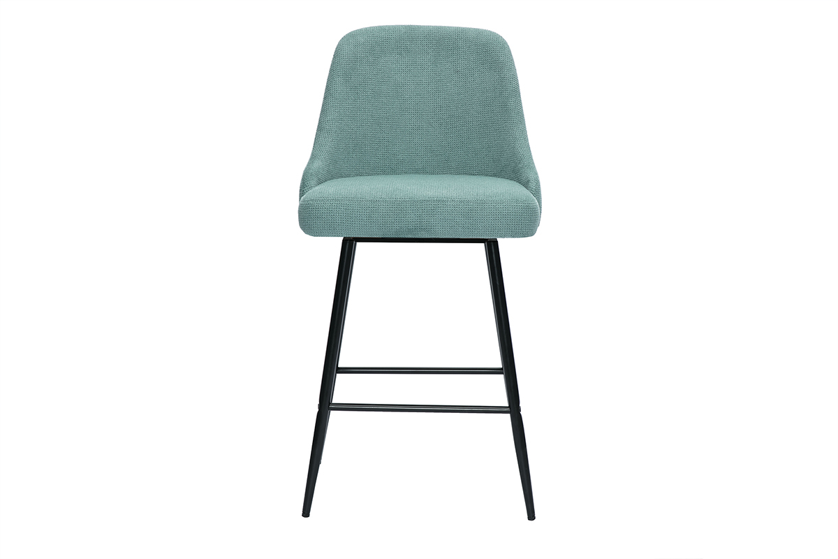 Tabouret de bar HASTA vert c�ladon vue de face, pi�tement en m�tal noir.