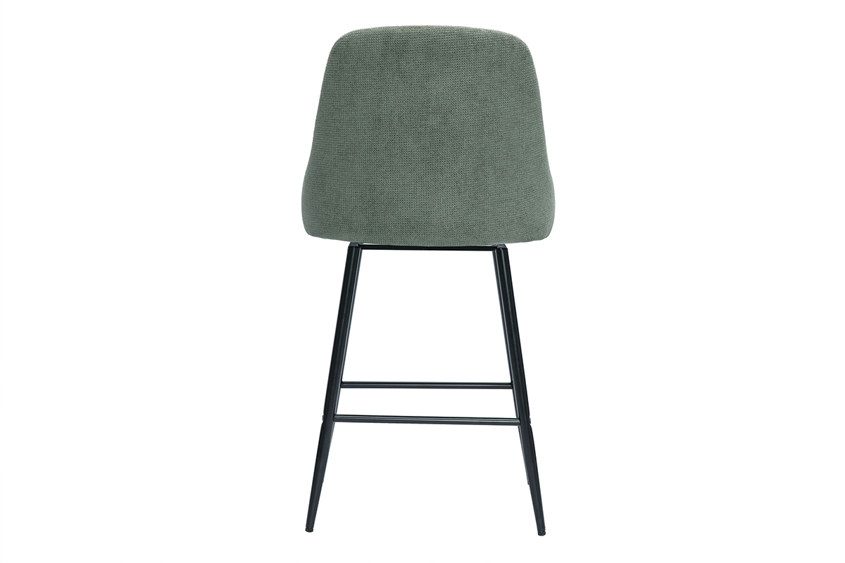 Tabouret de bar vert kaki vu de dos, structure en m�tal noir.