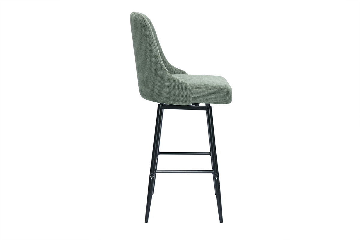 Tabouret de bar HASTA en tissu vert kaki, vue de profil.
