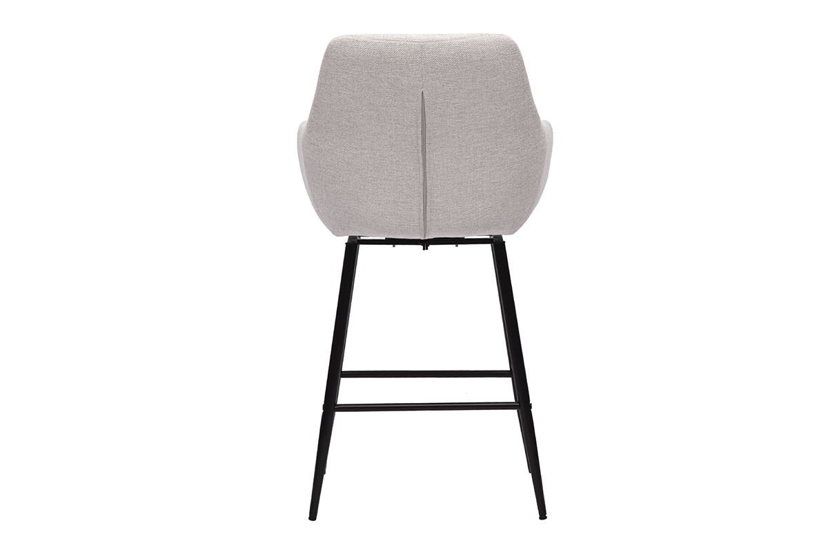 Tabouret de bar ALESS beige en tissu vu de dos avec pieds en m�tal noir.