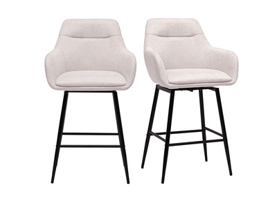 Tabourets de bar pivotants 360&deg; en tissu effet velours textur&eacute; beige et m&eacute;tal H65.5 cm (lot de 2) ALESS
