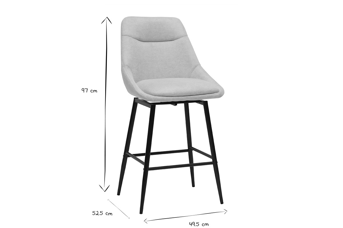 Tabouret de bar avec dimensions 97x52.5x49.5 cm en noir et blanc.
