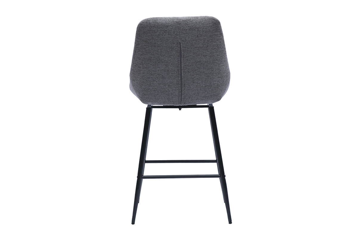 Tabouret de bar gris ALESS, vue arri�re, en m�tal et tissu effet velours.