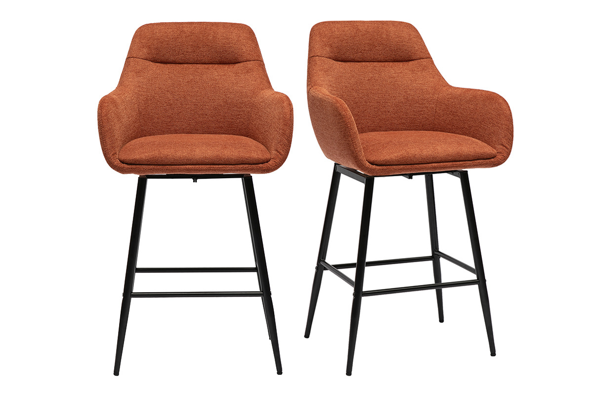 Tabourets ALESS en tissu terre br�l�e et m�tal, vue de face.