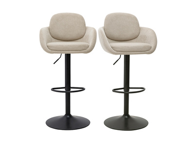 Tabourets de bar r&eacute;glable pivotants 360&deg; en tissu effet velours textur&eacute; beige et m&eacute;tal noir (lot de 2) SLAKE