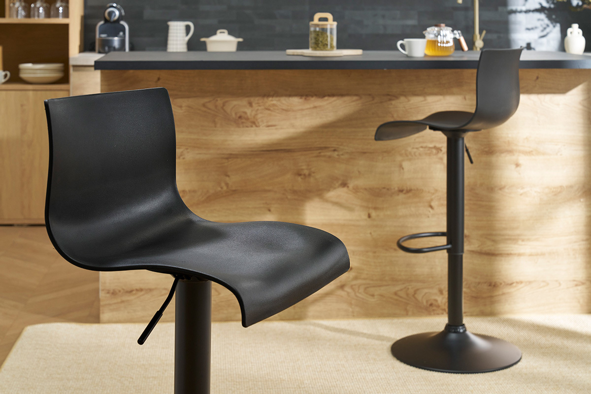Tabourets de bar rglables design en mtal noir (lot de 2) ONA