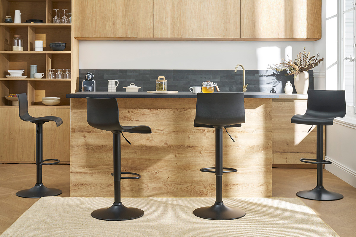 Tabourets de bar rglables design en mtal noir (lot de 2) ONA