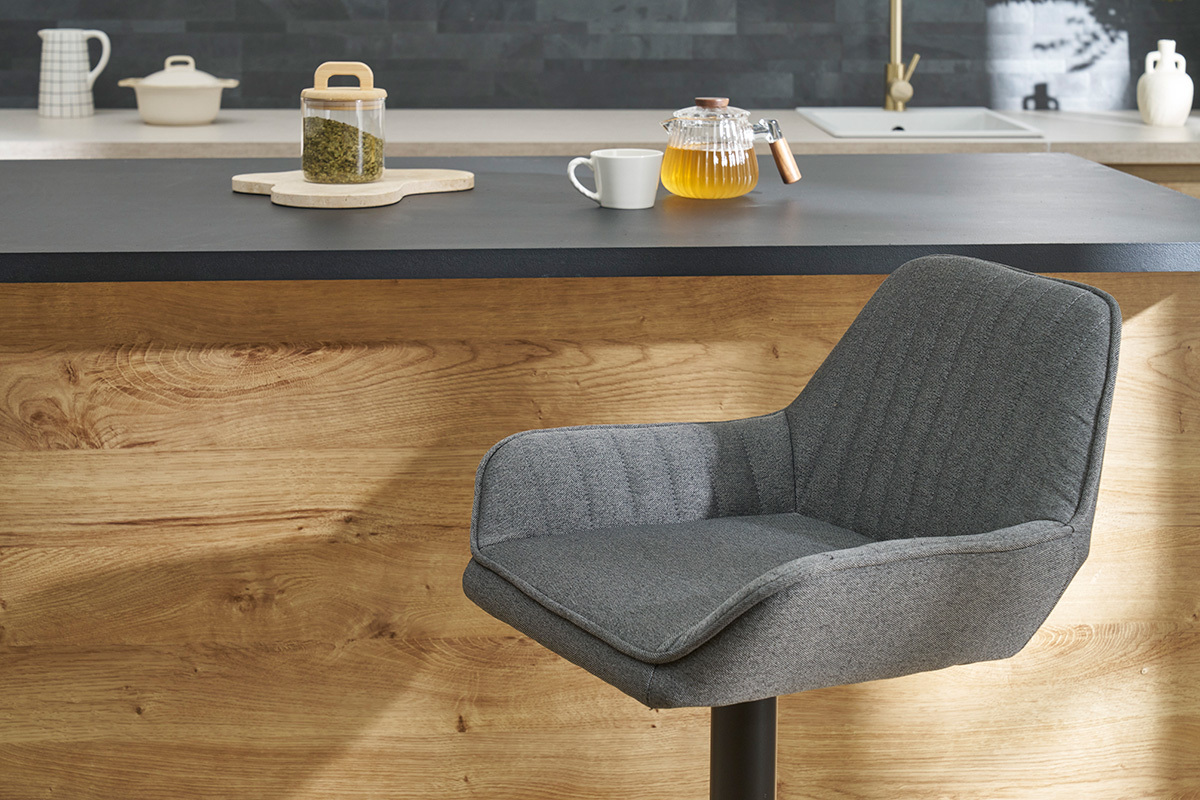 Tabourets de bar rglables design en tissu gris anthracite (lot de 2) RONNIE