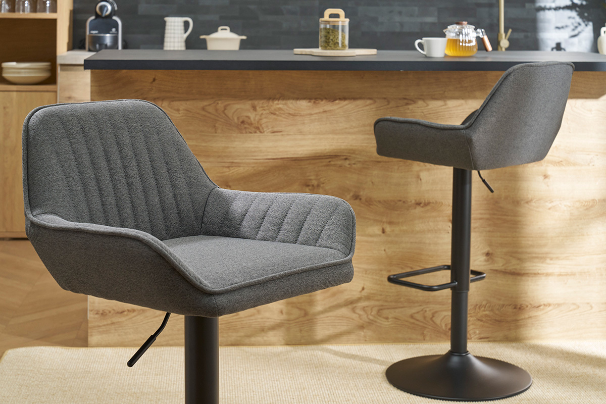 Tabourets de bar rglables design en tissu gris anthracite (lot de 2) RONNIE