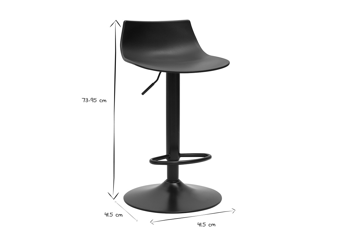 Tabouret de bar rglable noir design KELLY avec dimensions ajustables