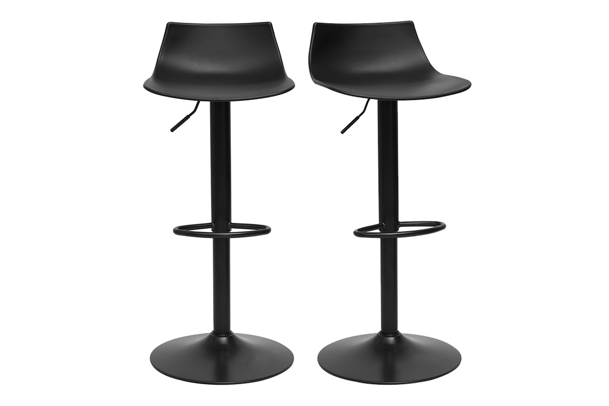 Tabourets de bar rglables noirs en mtal et polypropylne, lot de 2, modle KELLY