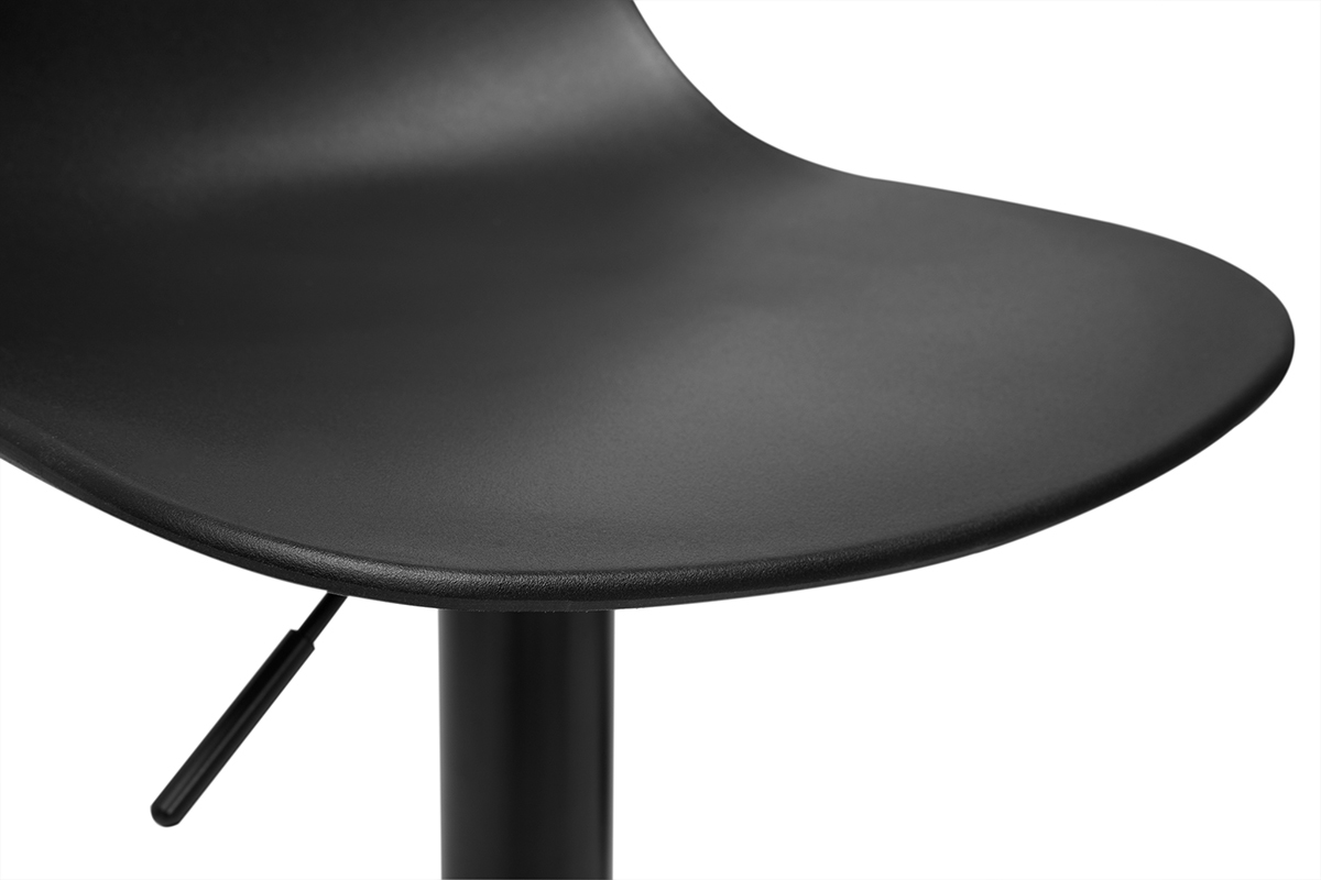 Zoom sur assise tabouret noir KELLY, en polypropylne.