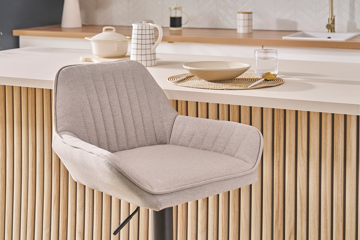 Tabourets de bar rglables en tissu beige et mtal noir (lot de 2) RONNIE