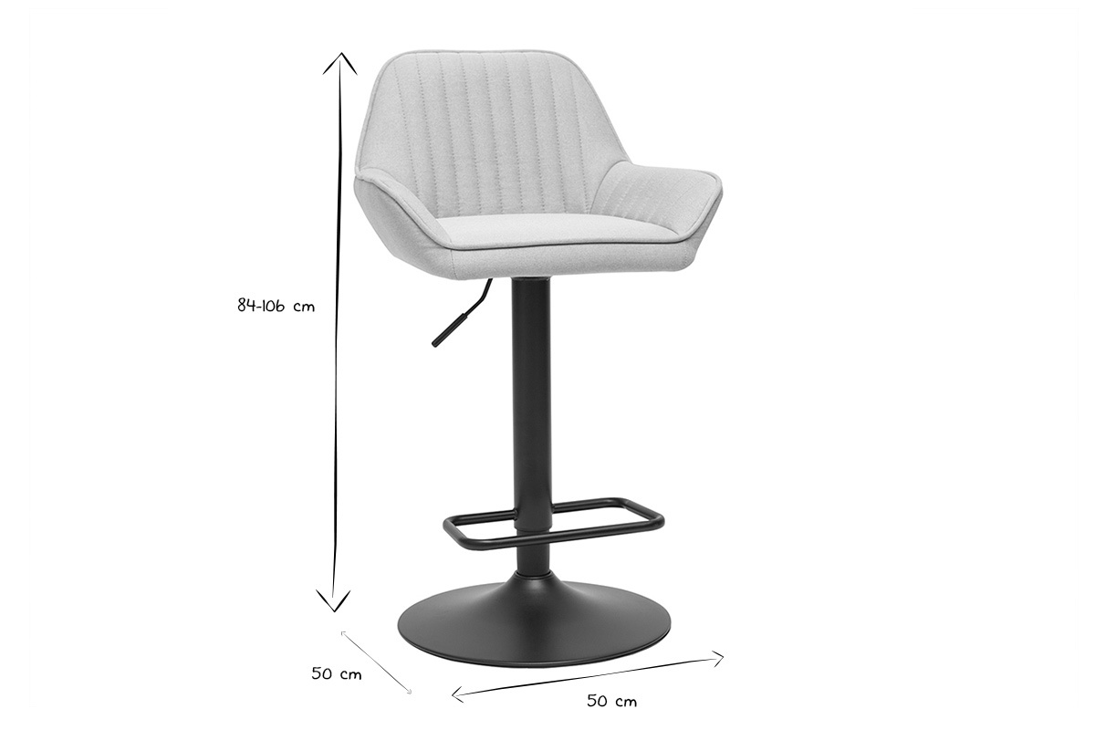 Tabourets de bar rglables en tissu beige et mtal noir (lot de 2) RONNIE
