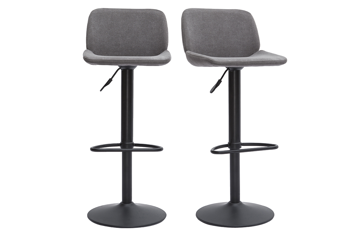 Tabourets de bar r�glables en tissu effet velours gris et m�tal noir (lot de 2) KAOLY