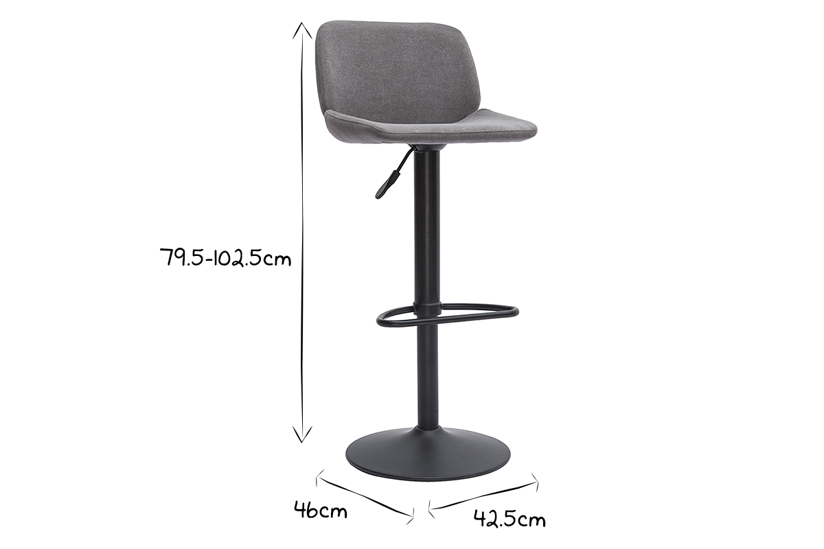 Tabourets de bar r�glables en tissu effet velours gris et m�tal noir (lot de 2) KAOLY