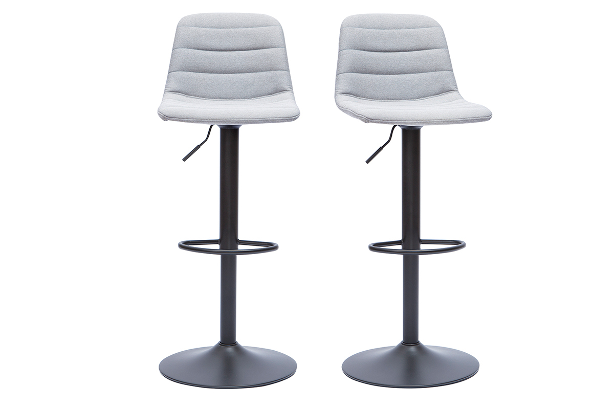 Tabourets de bar rglables en tissu gris clair et mtal (lot de 2) SAURY