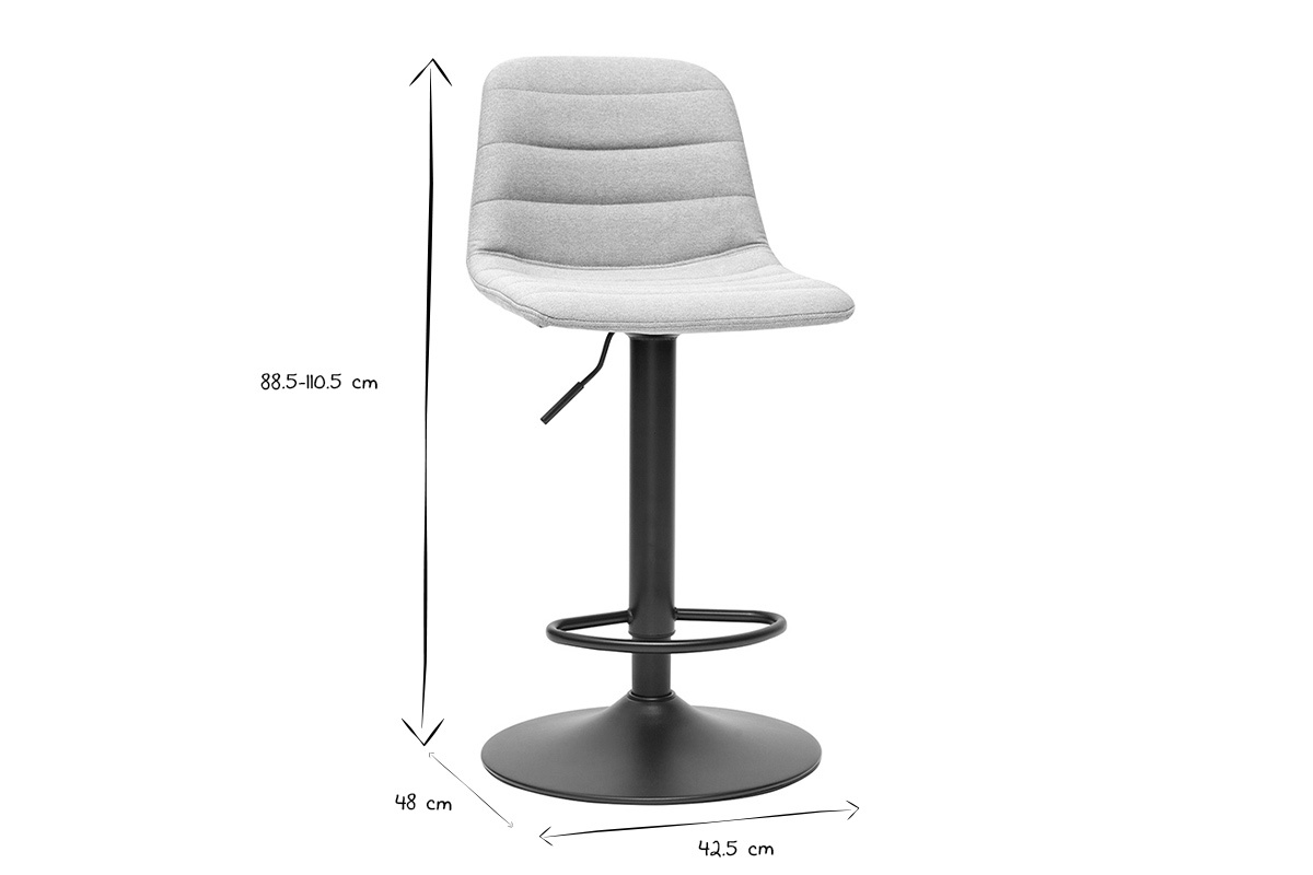 Tabourets de bar rglables en tissu gris clair et mtal (lot de 2) SAURY