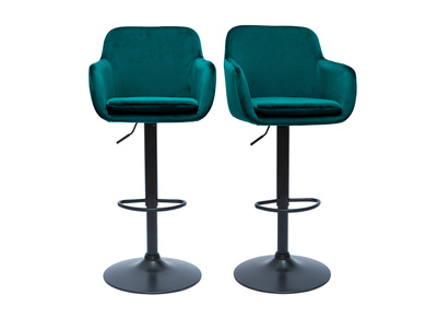 Tabourets de bar réglables en tissu velours bleu pétrole et métal noir (lot de 2) AMIKA