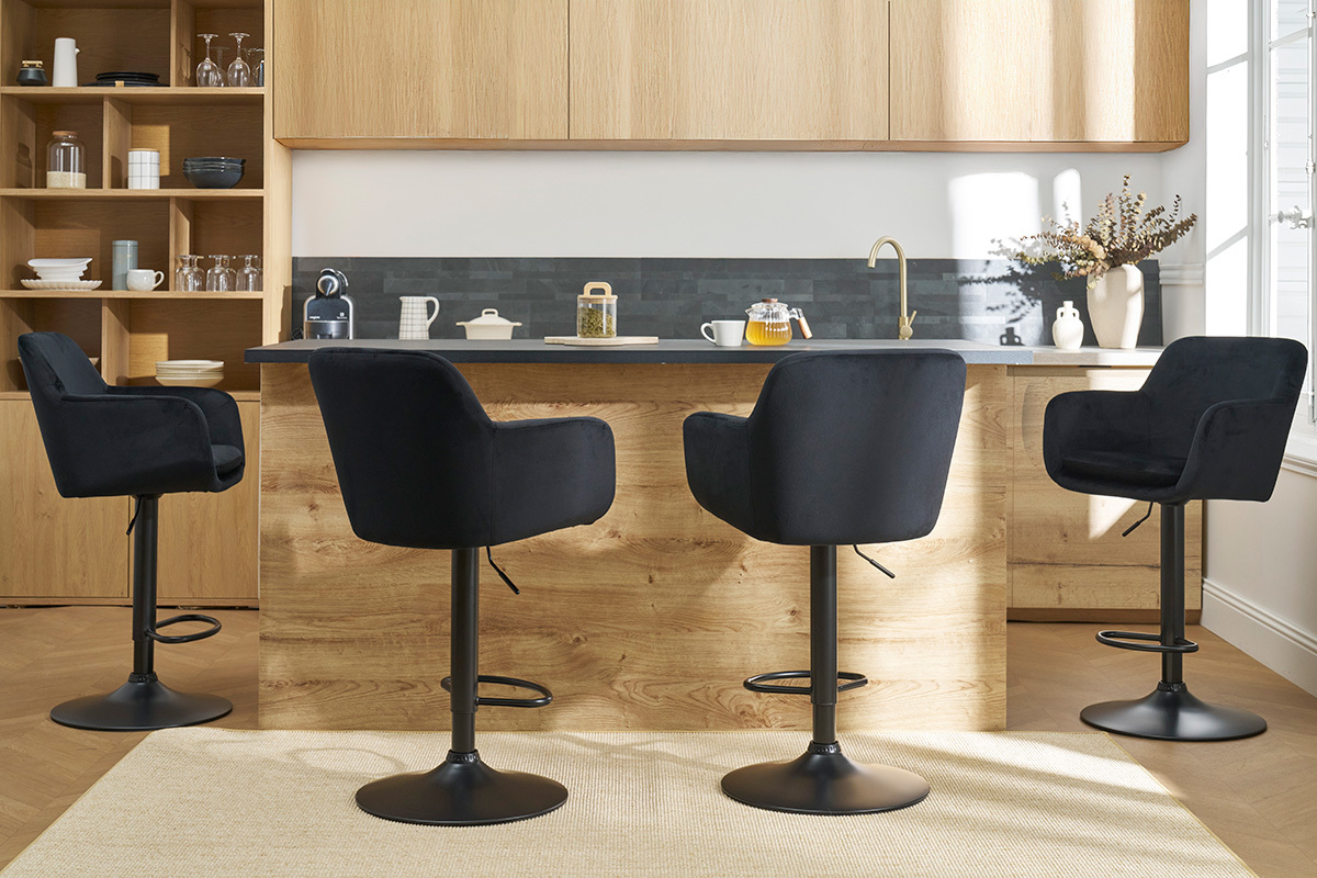 Tabourets de bar rglables en velours noir et mtal (lot de 2) AMIKA