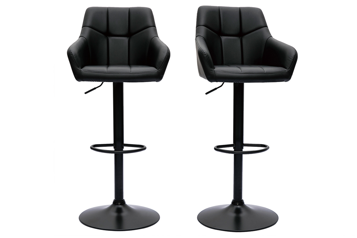 Tabourets de bar r�glables matelass�s noirs et m�tal noir 360� (lot de 2) MONTERO