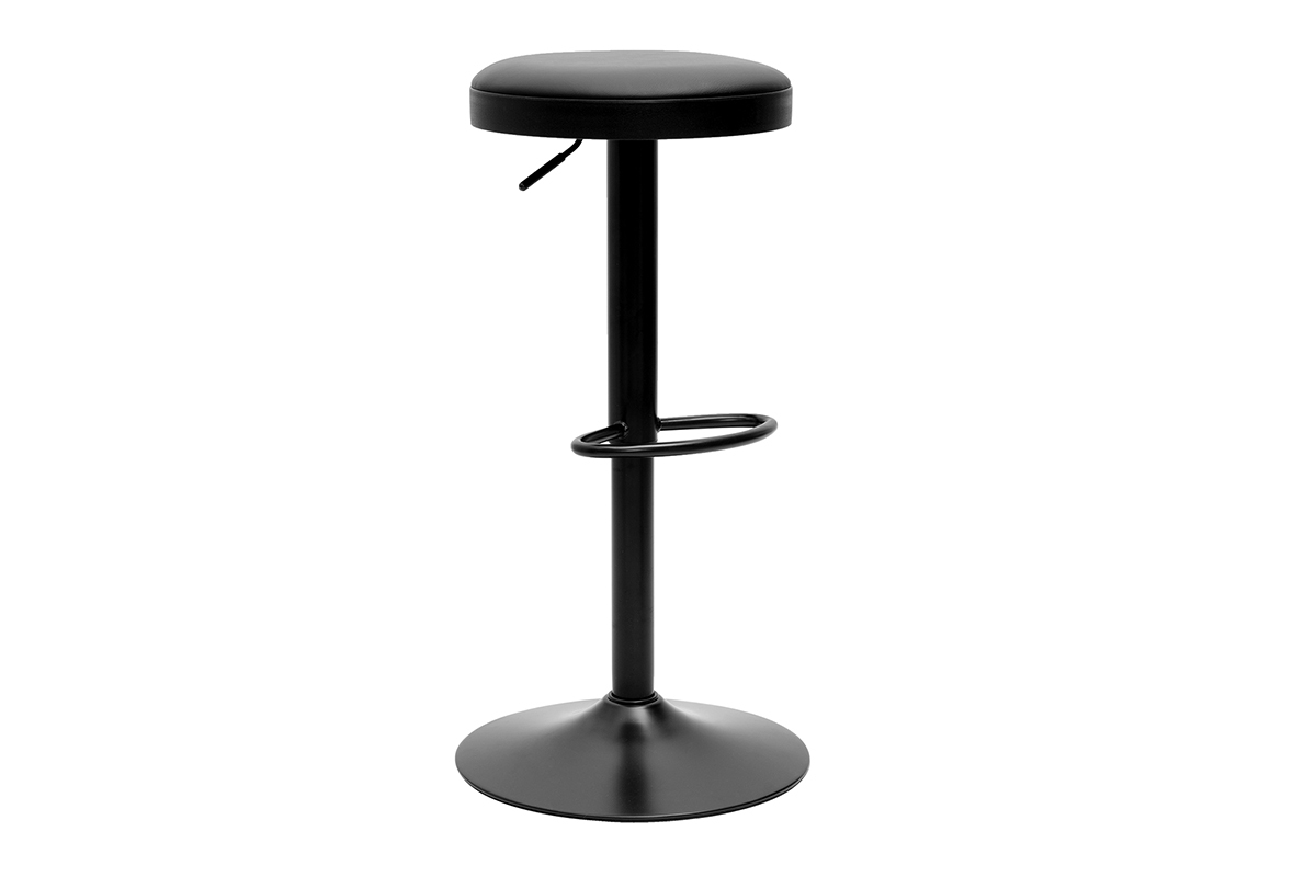 tabouret de bar noir rglable BYRON en mtal et polyurthane, vue de 3/4